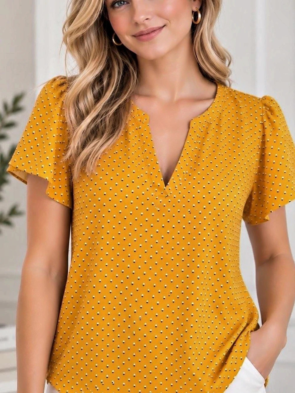 Hilary Radley Short Sleeve Printed Blouse, Orange & White, Large